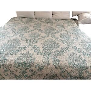 JML King Quilted Bedspread Coverlet Teal Damask Medallion Lightweight Boho Decor